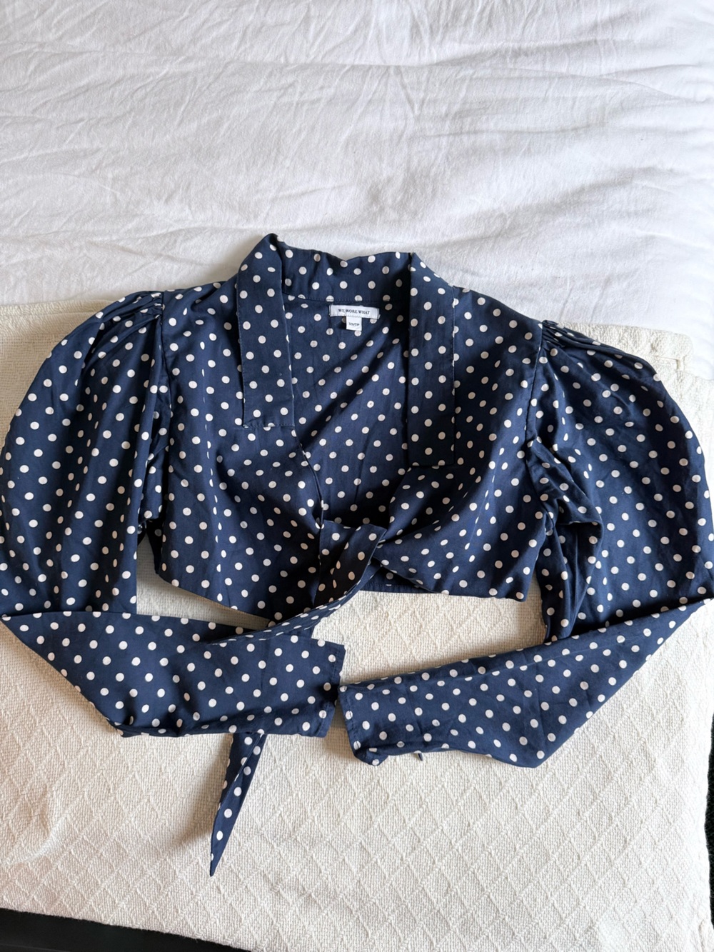 WeWoreWhat Navy and White Polka Dot Crop Top
